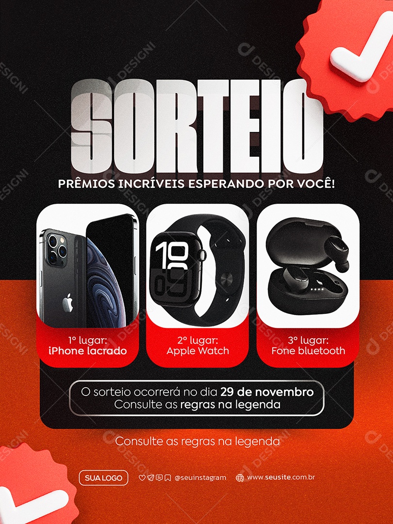 Sorteio Prêmios Incríveis Social Media PSD Editável