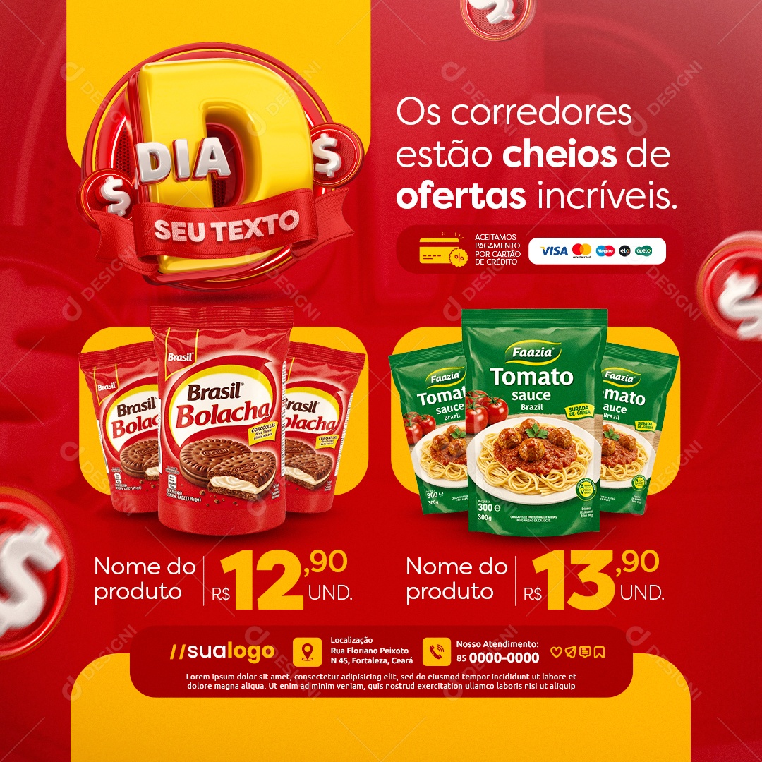 Dia D Supermercado Os Corredores Estão Cheios de Ofertas Social Media PSD Editável