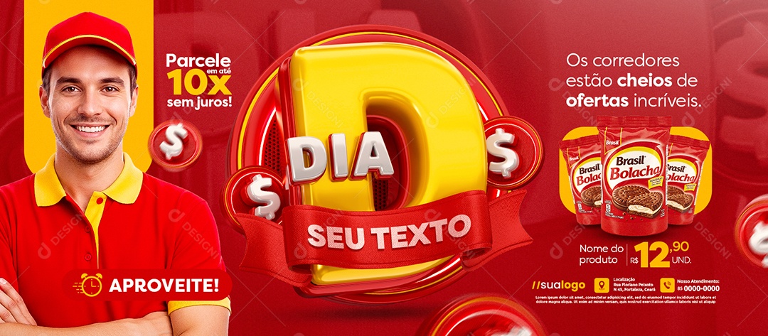Banner Dia D Supermercado Os Corredores Estão Cheios de Ofertas Social Media PSD Editável