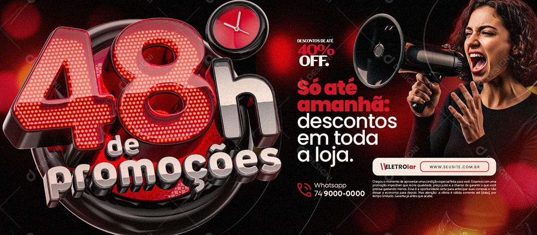 Banner Loja de Eletrodomésticos 48h de Promoções Só Até Amanhã Social Media PSD Editável