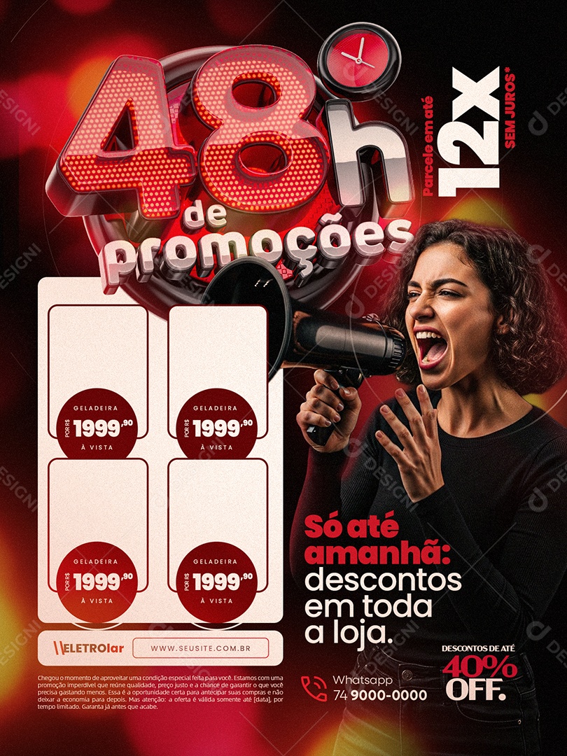 Loja de Eletrodomésticos 48h de Promoções Encarte Só Até Amanhã Social Media PSD Editável