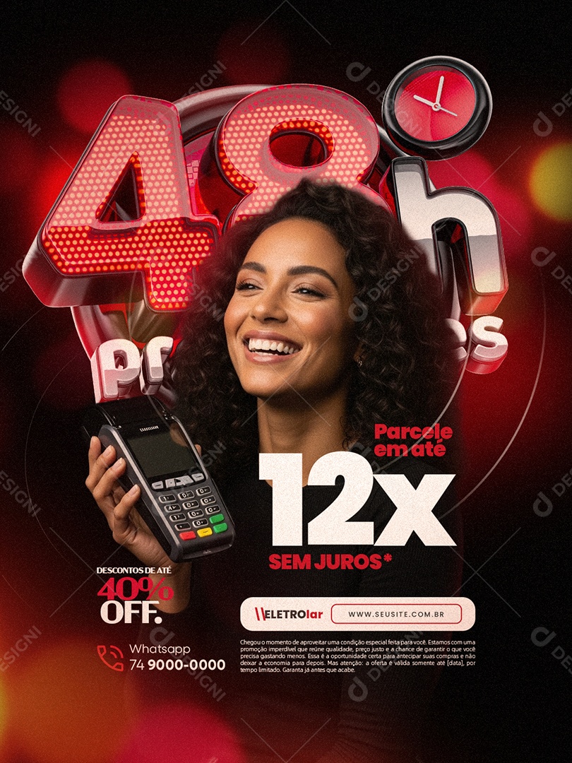 Loja de Eletrodomésticos 48h de Promoções Parcele em Até 12x Social Media PSD Editável