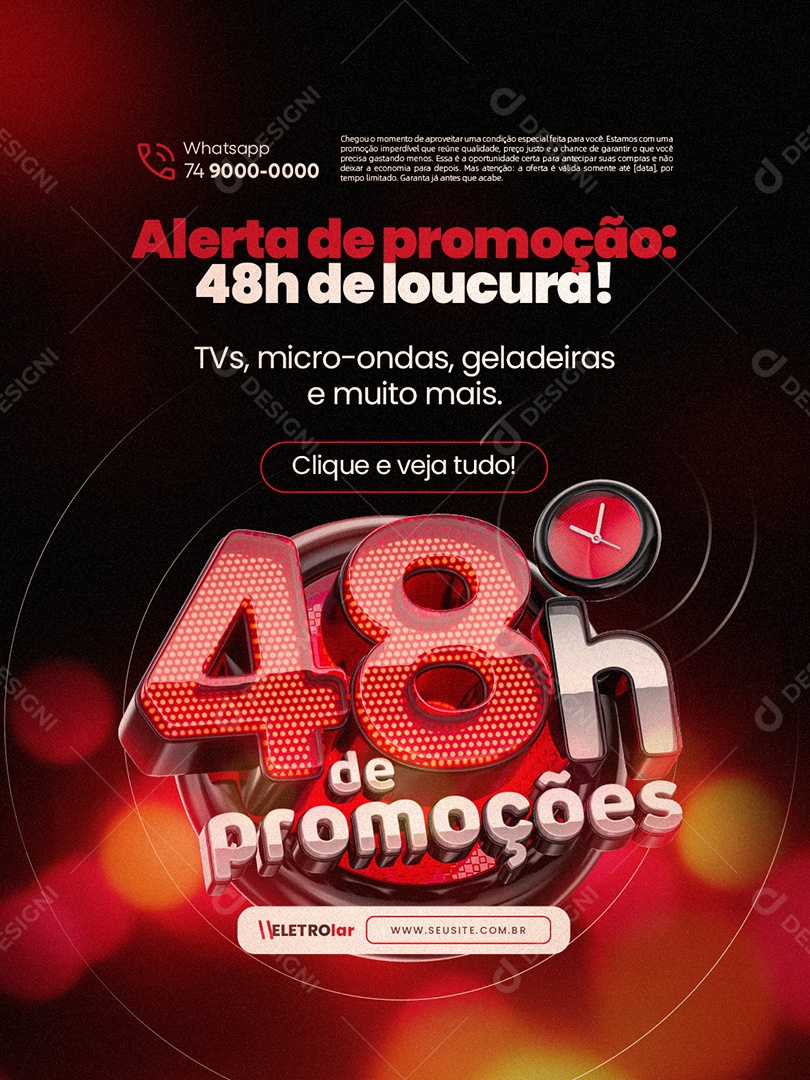Loja de Eletrodomésticos 48h de Promoções Alerta de Promoção Social Media PSD Editável