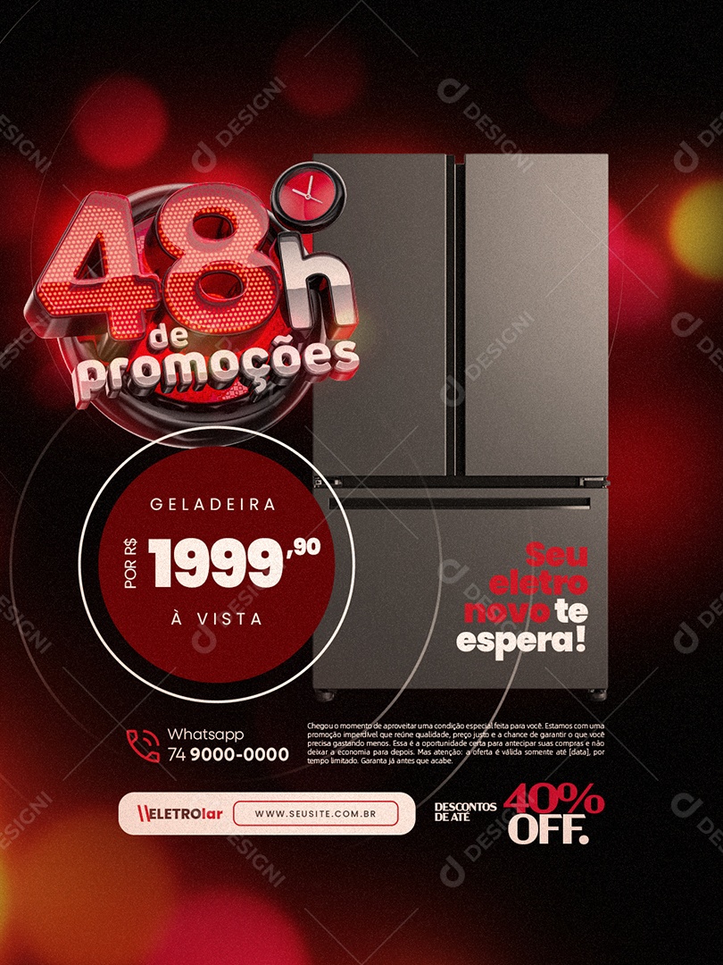 Loja de Eletrodomésticos 48h de Promoções Geladeira Social Media PSD Editável