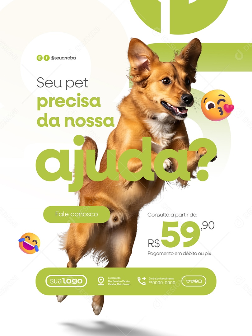 Veterinário Seu Pet Precisa da Nossa Ajuda Social Media PSD Editável