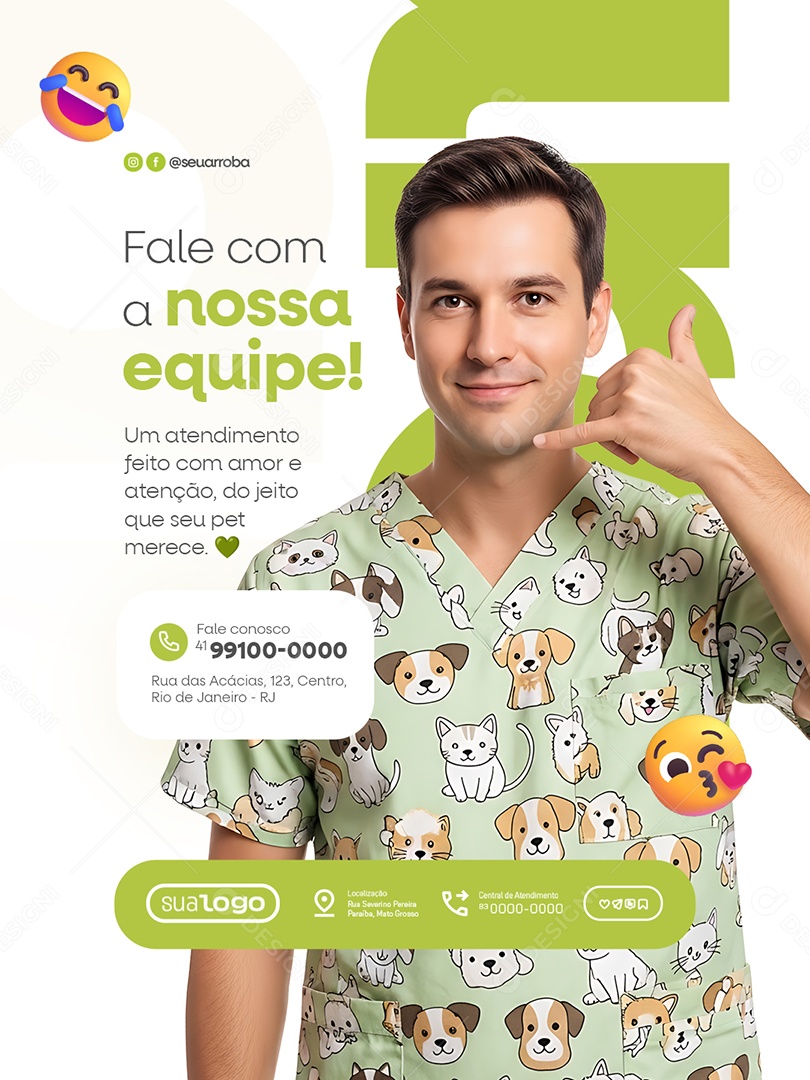 Veterinário Fale com a Nossa Equipe Social Media PSD Editável