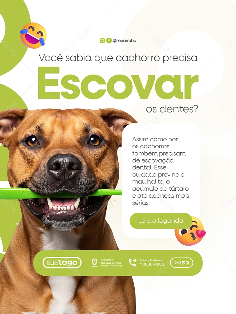 Veterinário Você Sabia Que Cachorro Precisa Escovar Os Dentes Social Media PSD Editável