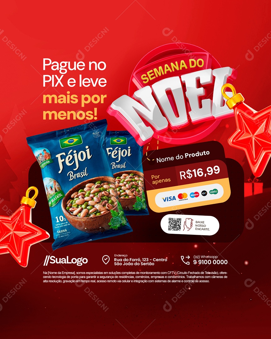 Semana do Noel Supermercado Pague no Pix e Leve Mais por Menos Social Media PSD Editável