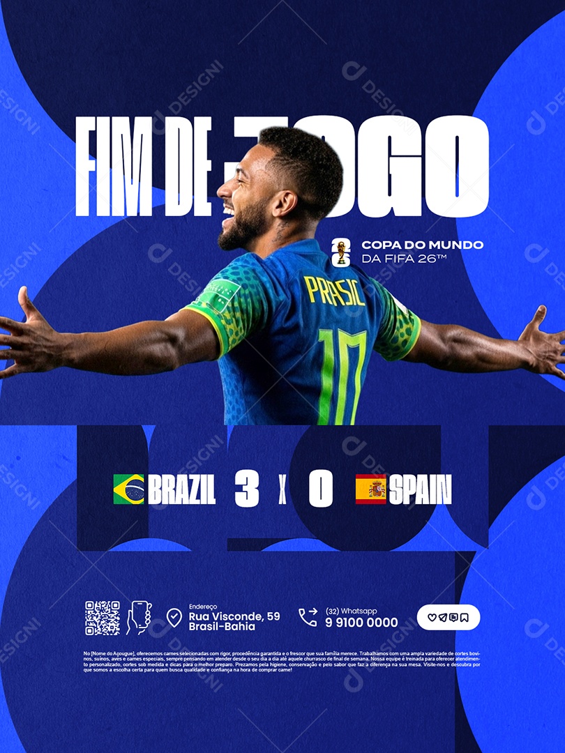 Copa do Mundo da Fifa Fim de Jogo Brazil x Espanha Social Media PSD Editável