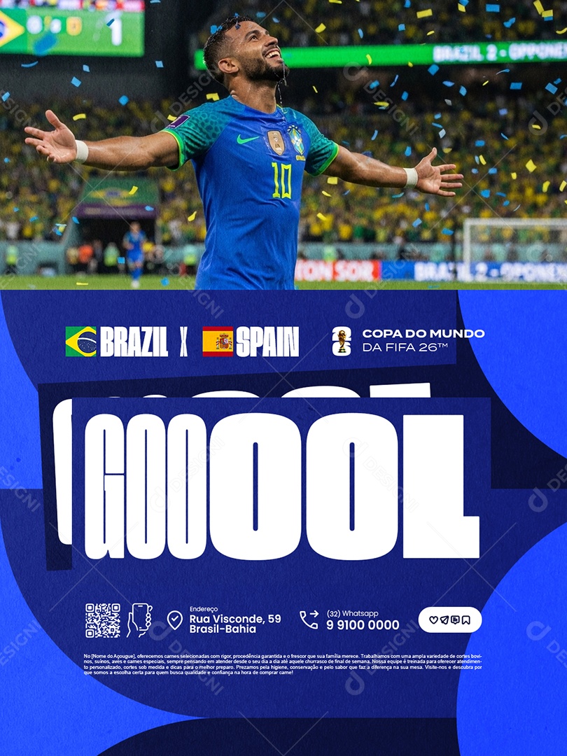 Copa do Mundo da Fifa Brazil x Espanha Gol do Brasil Social Media PSD Editável