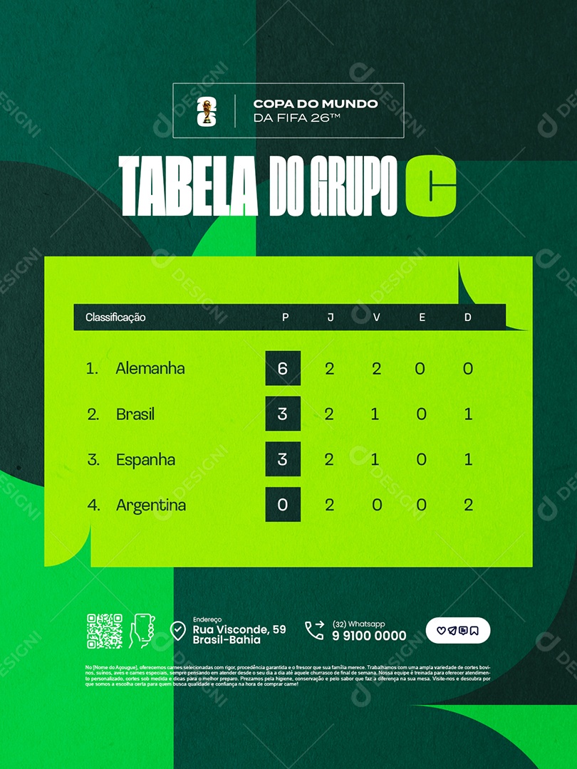 Copa do Mundo da Fifa Tabela do Grupo C Social Media PSD Editável