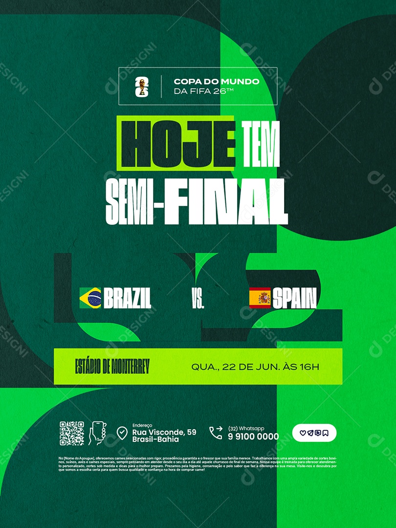 Copa do Mundo da Fifa Hoje Tem Semifinal Brazil VS Espanha Social Media PSD Editável