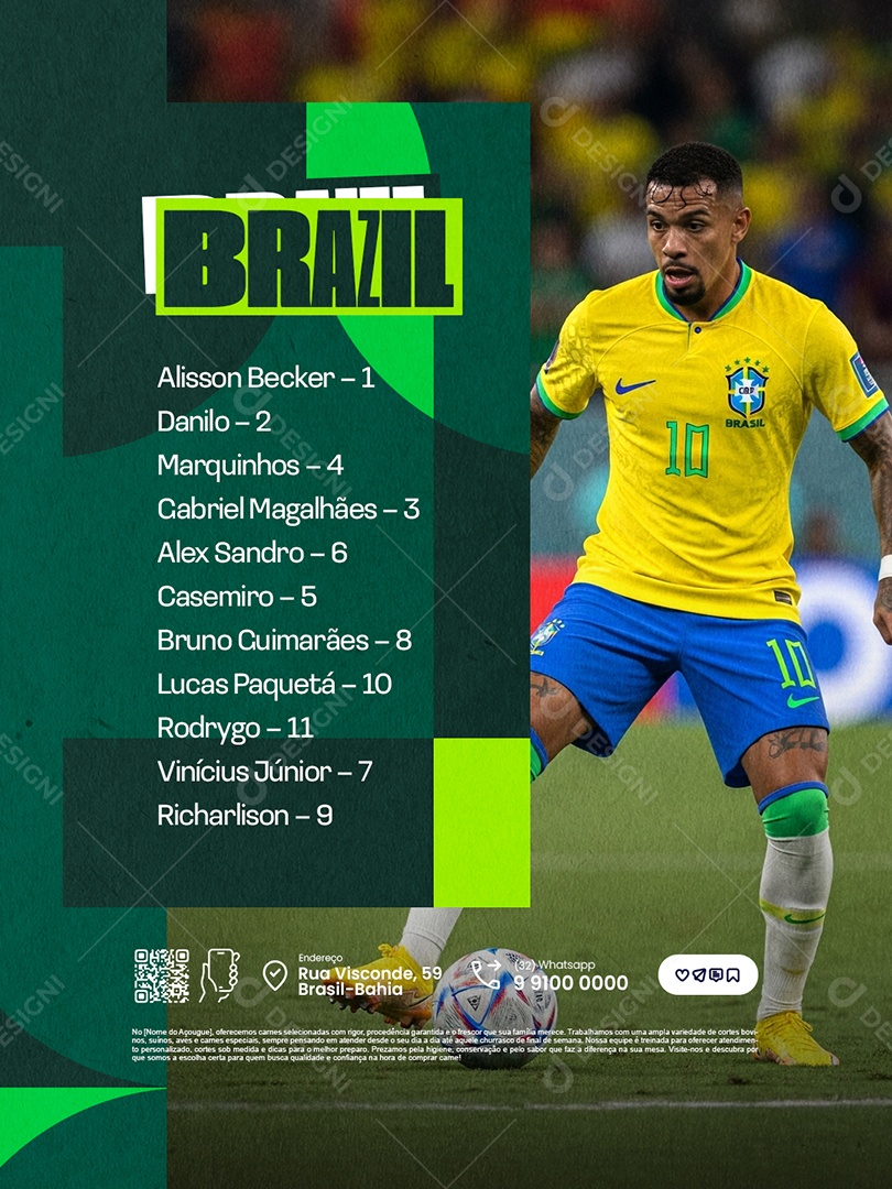 Copa do Mundo Brazil Escalação Social Media PSD Editável