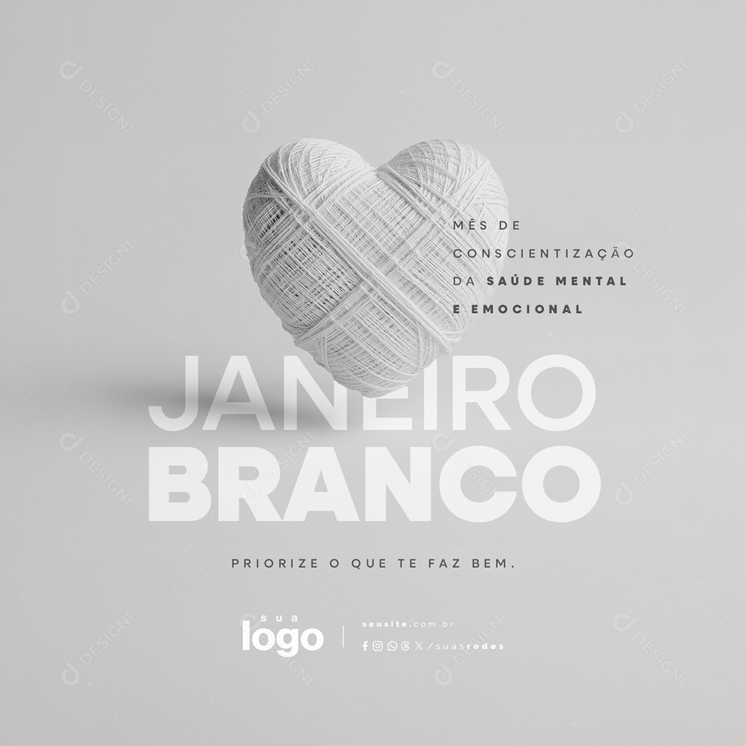 Janeiro Branco Mês de Conscientização da Saúde Mental e Emocional Social Media PSD Editável