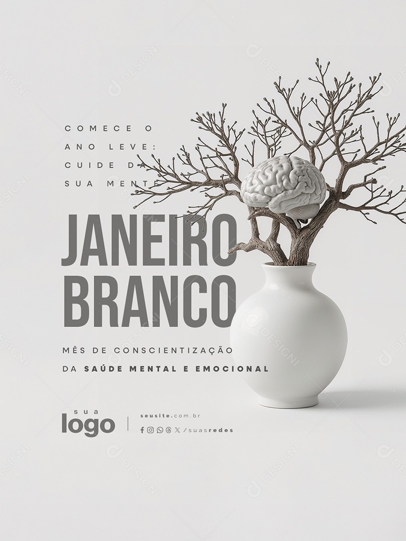 Janeiro Branco Mês de Conscientização da Saúde Mental e Emocional Social Media PSD Editável