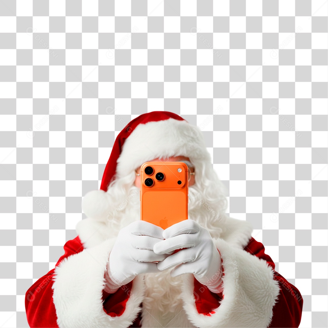 Papai Noel Segurando Telefone Celular PNG Transparente