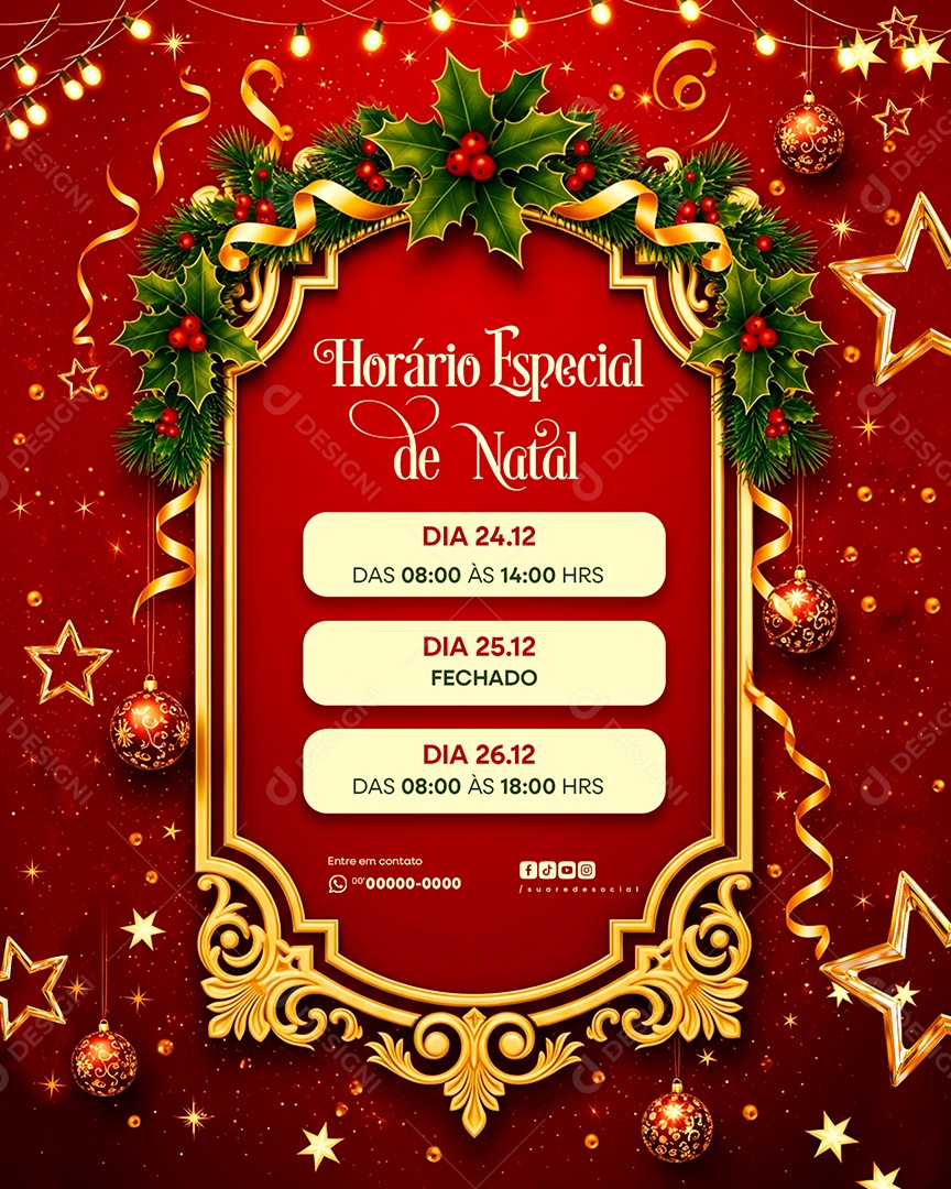 Horário Especial de Natal Social Media PSD Editável