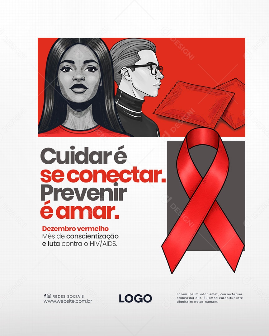 Dezembro Vermelho Mês de Prevenção a HIV Aids Media PSD Editável