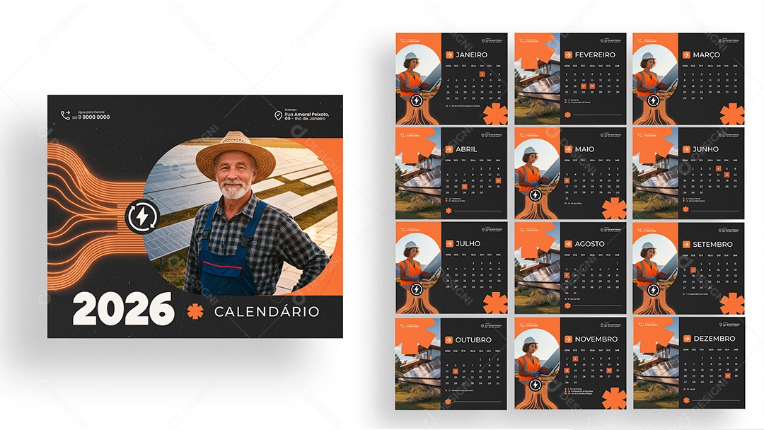 Calendário de Mesa Energia Solar PSD Editável