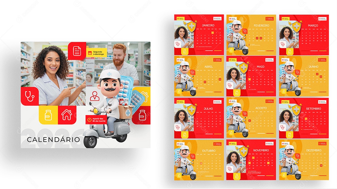 Calendário de Mesa Farmácia PSD Editável