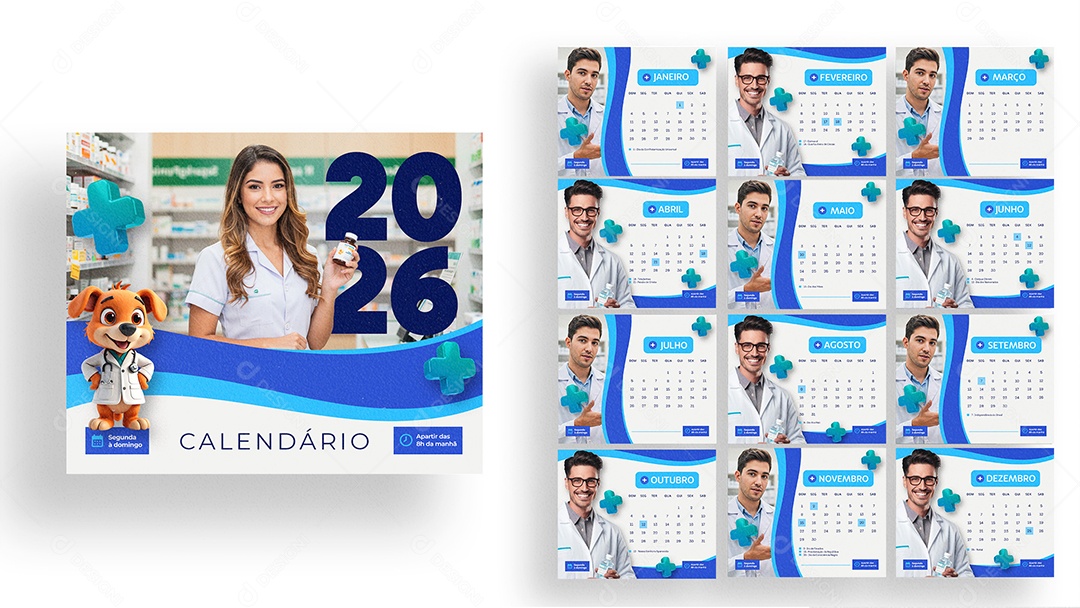 Calendário de Mesa Farmácia PSD Editável