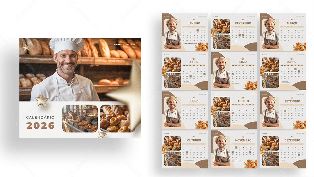 Calendário de Mesa Panificadora Padaria PSD Editável