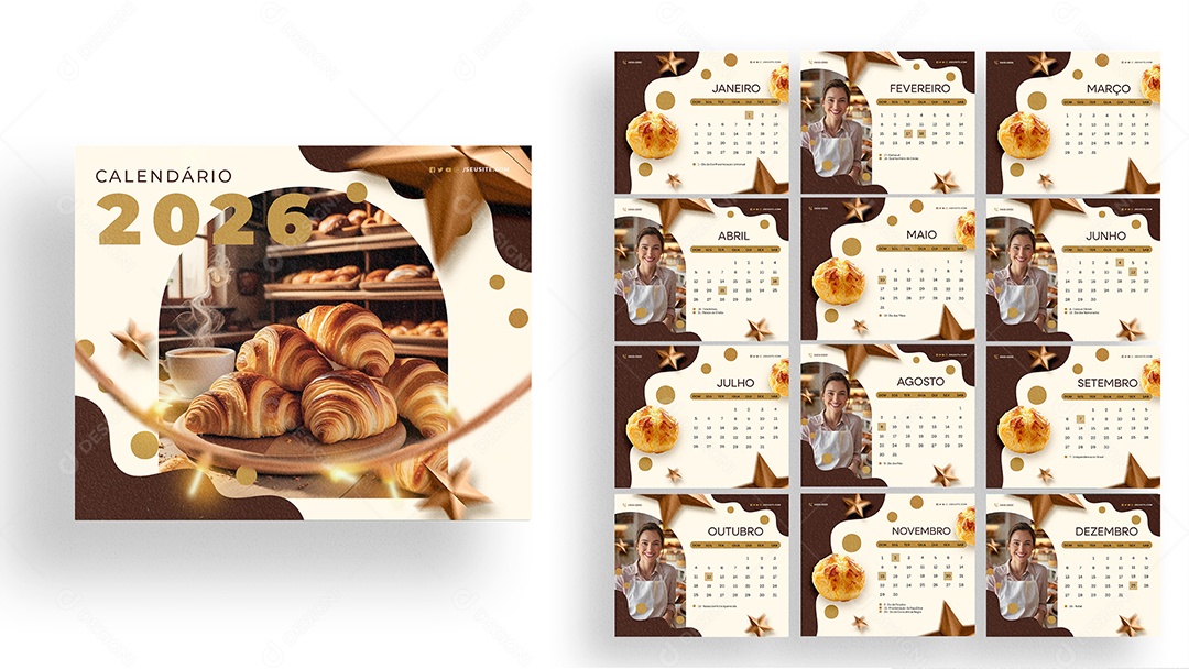 Calendário de Mesa Panificadora Padaria PSD Editável