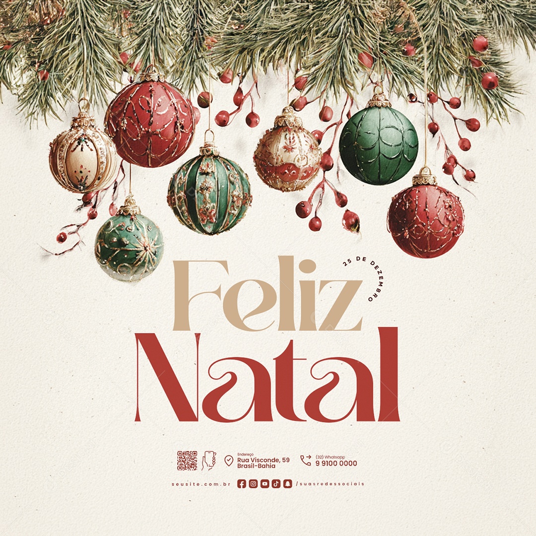 Feliz Natal 25 de Dezembro Social Media PSD Editável