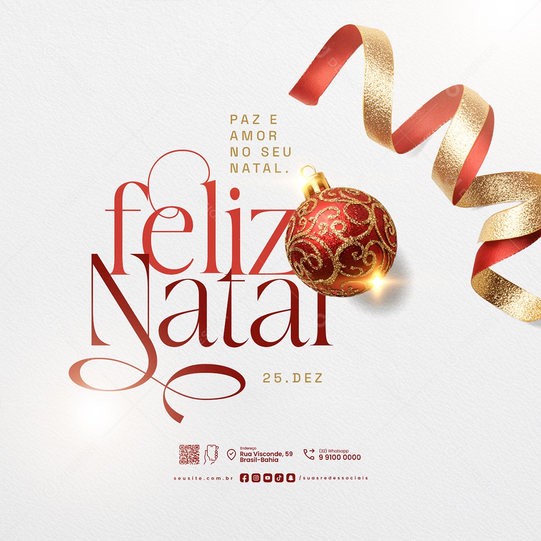 Feliz Natal 25 de Dezembro Paz e Amor no Seu Natal Social Media PSD Editável
