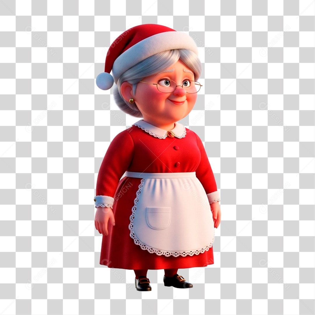 Personagem 3D Vovó Noel PNG Transparente