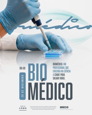 Dia do Biomédico 20 de Novembro Post Mídias Sociais PSD Editável