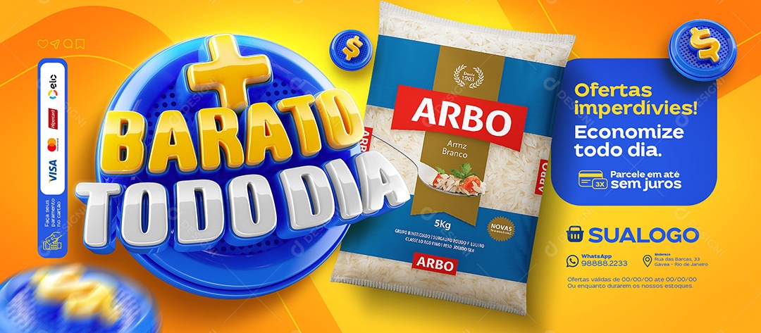 Banner Mais Barato Todo Dia Social Media PSD Editável