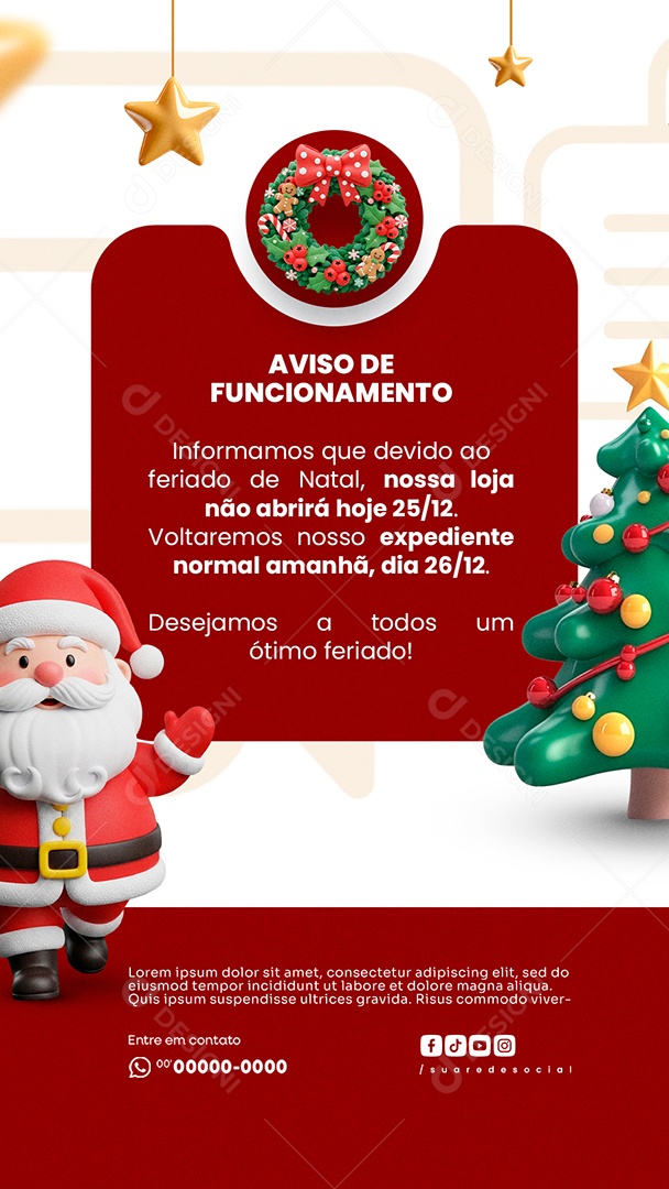 Story Horário de Funcionamento de Natal Social Media PSD Editável