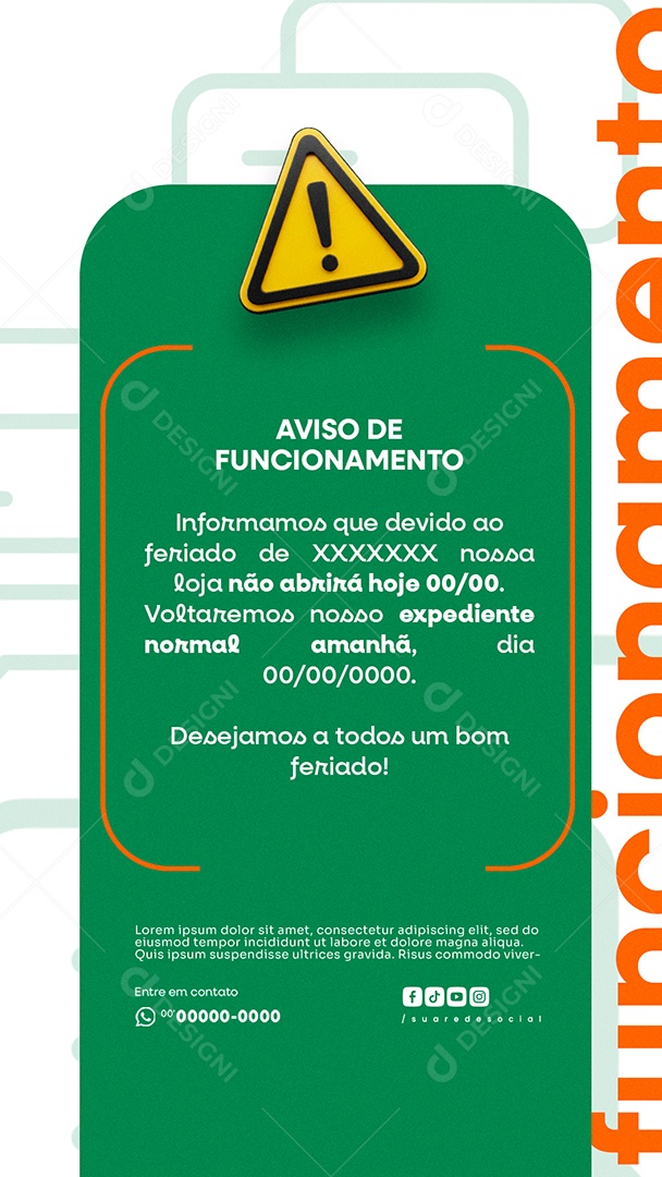 Story Aviso De Funcionamento Social Media PSD Editável