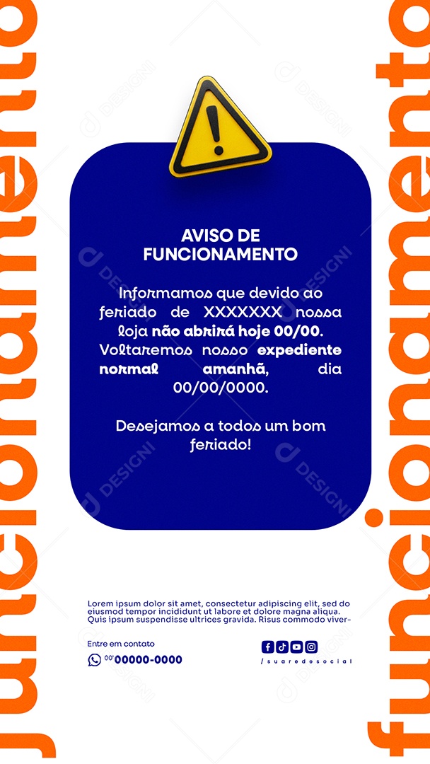Story Aviso De Funcionamento Social Media PSD Editável