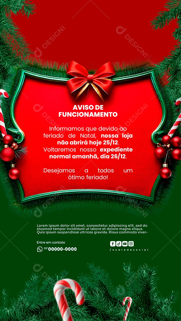 Story Horário de Funcionamento de Natal Social Media PSD Editável