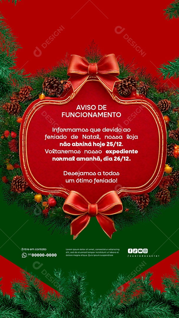 Story Horário de Funcionamento de Natal Social Media PSD Editável