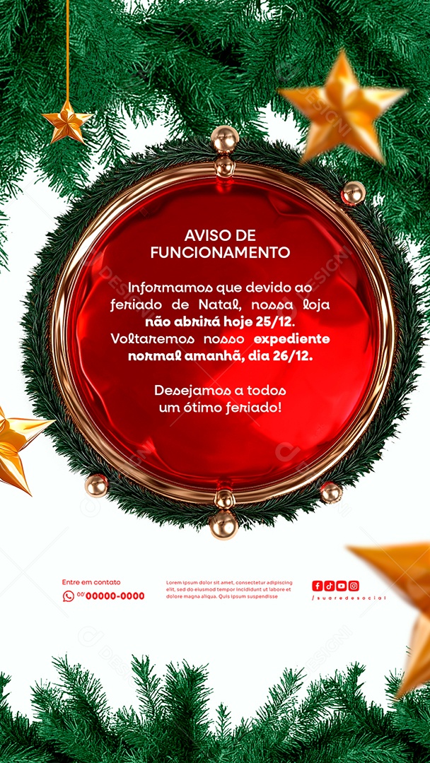 Story Horário de Funcionamento de Natal Social Media PSD Editável