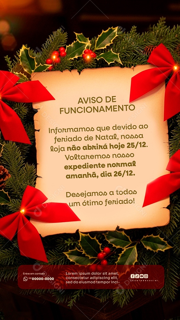 Story Horário de Funcionamento de Natal Social Media PSD Editável