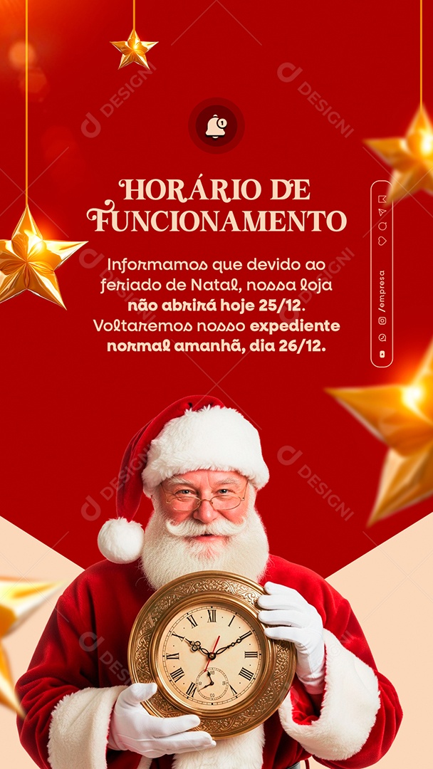 Story Horário de Funcionamento de Natal Social Media PSD Editável
