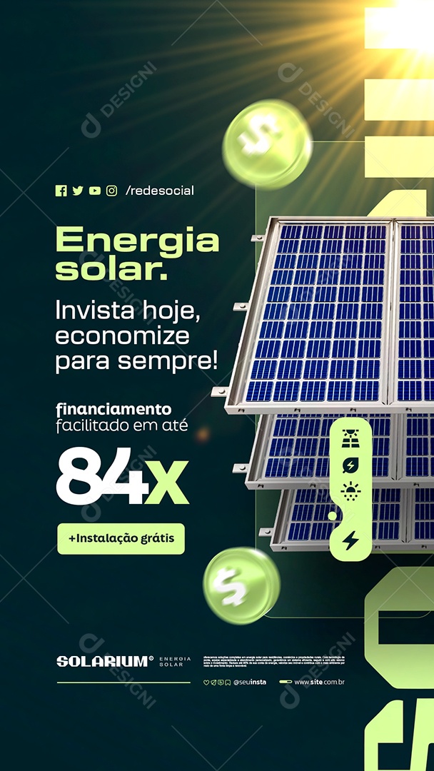 Story Energia Solar Invista Hoje Social Media PSD Editável