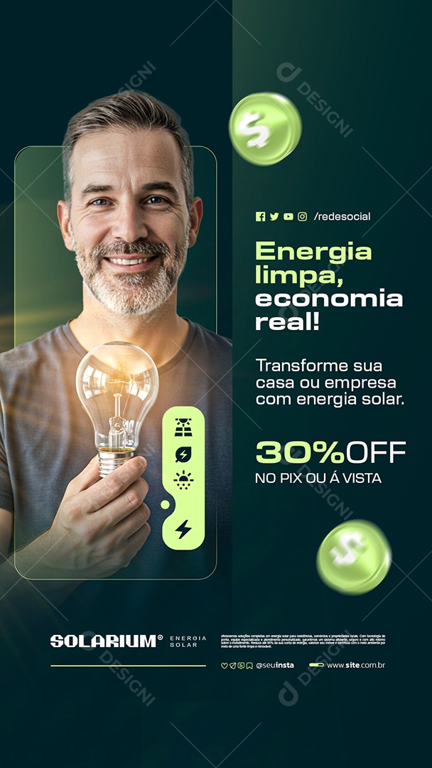 Story Energia Solar Energia Limpa Economia Real Social Media PSD Editável