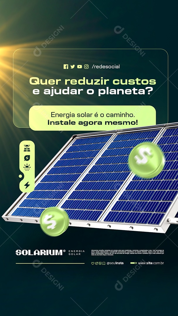 Story Energia Solar Quer Reduzir Custos Social Media PSD Editável