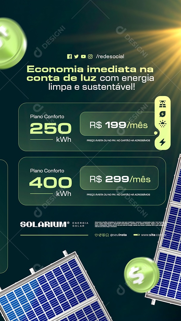 Story Energia Solar Economia Imediata na Conta de Luz Social Media PSD Editável