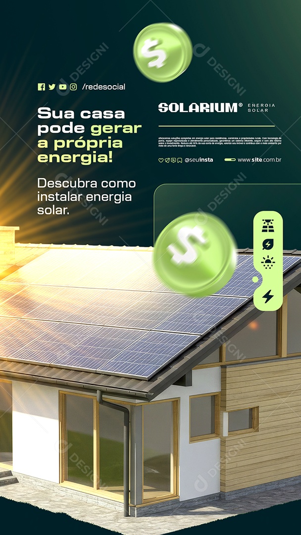 Story Energia Solar Sua Casa Pode Gerar a Própria Energia Social Media PSD Editável
