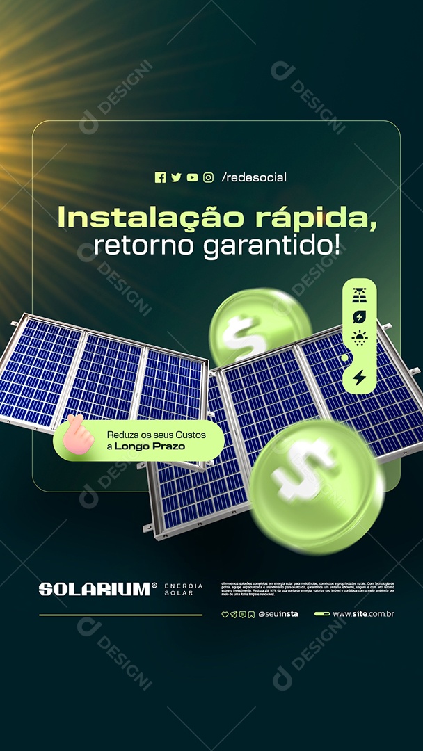 Story Energia Solar Instalação Rápida Retorno Garantido Social Media PSD Editável