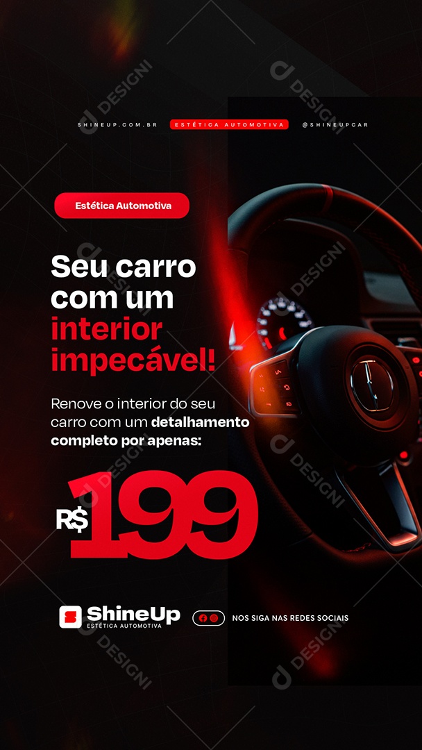 Story Estética Automotiva Seu Carro com Um Interior Impecável Social Media PSD Editável