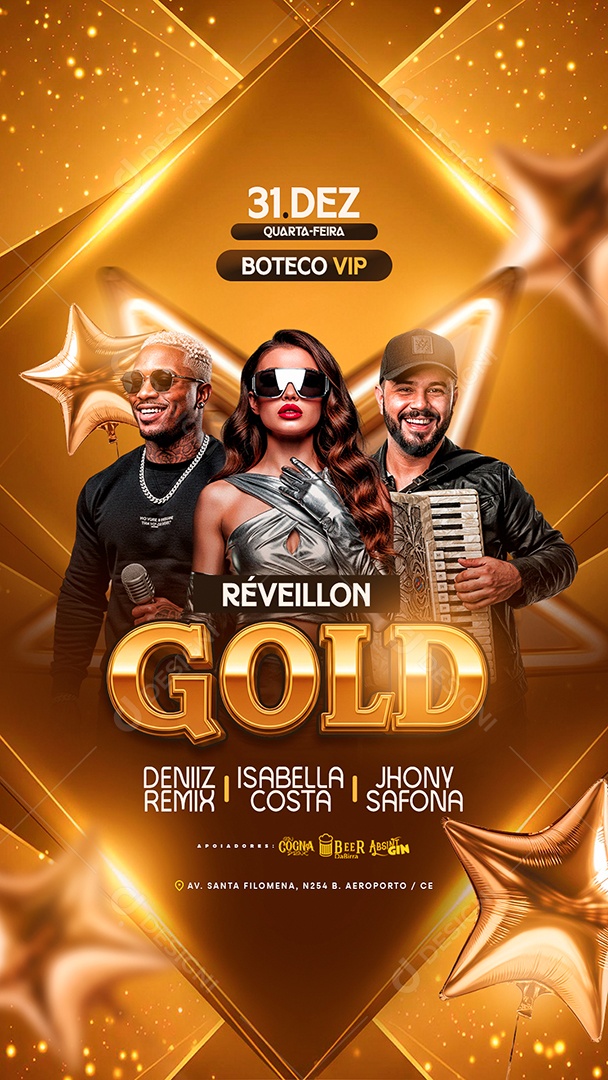 Story Flyer Próximos Shows Réveillon Gold Social Media PSD Editável