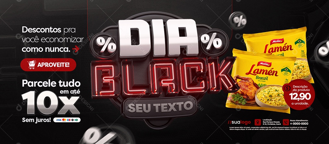 Banner Dia Black Supermercado Descontos pra Você Economizar Como Nunca Social Media PSD Editável