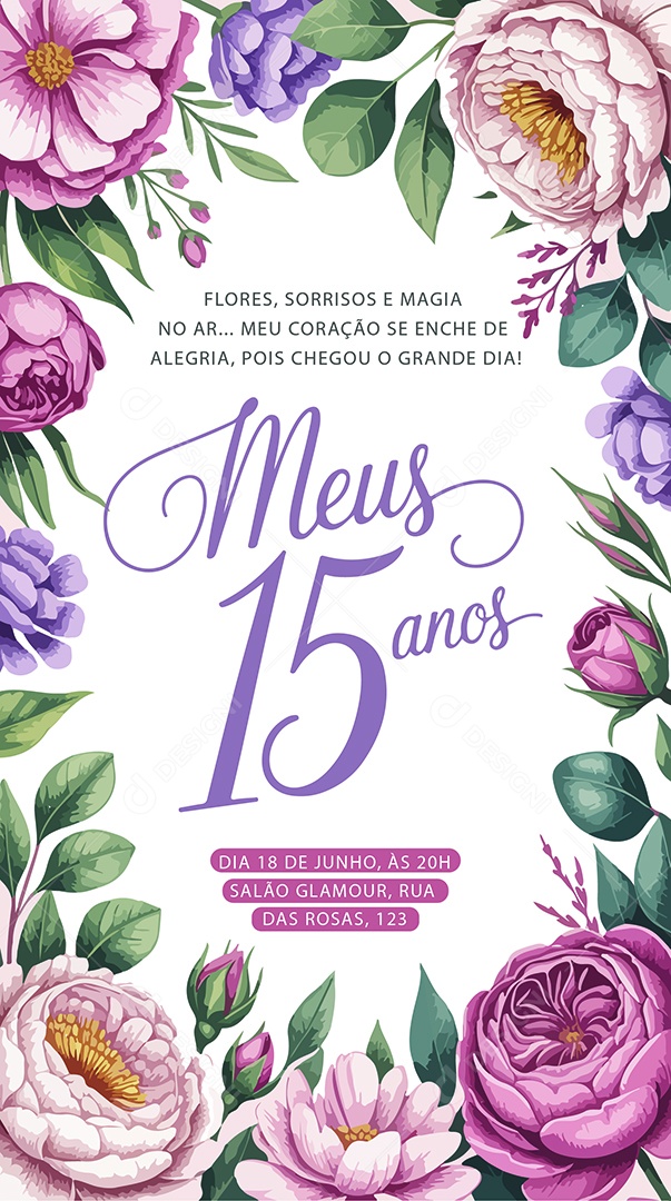 Convite de Aniversário de 15 Anos Ilustração Vetor AI + EPS Editável